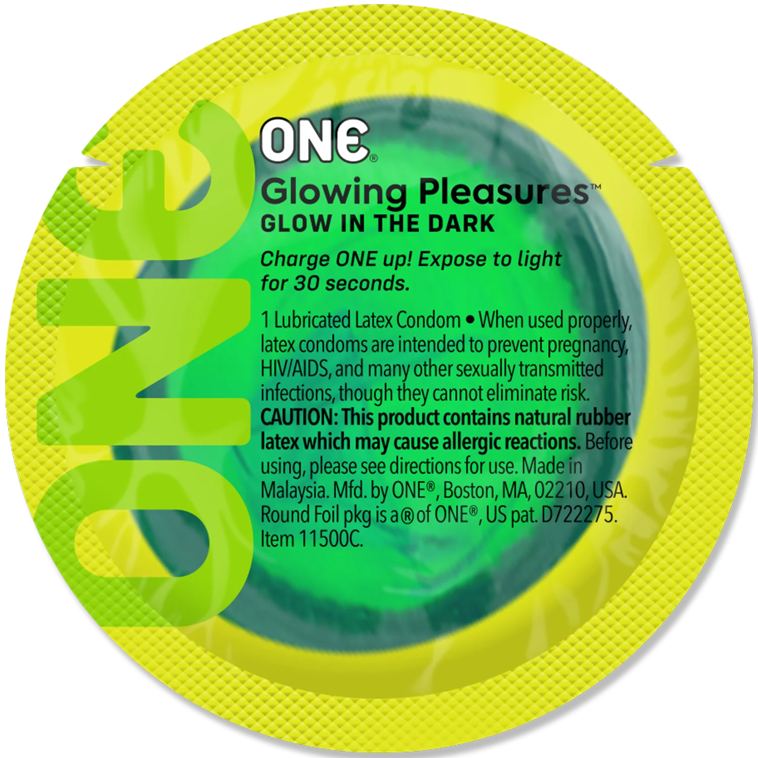 Презерватив ONE Glowing Pleasures, 1 шт, світиться в темряві, зі змазкою