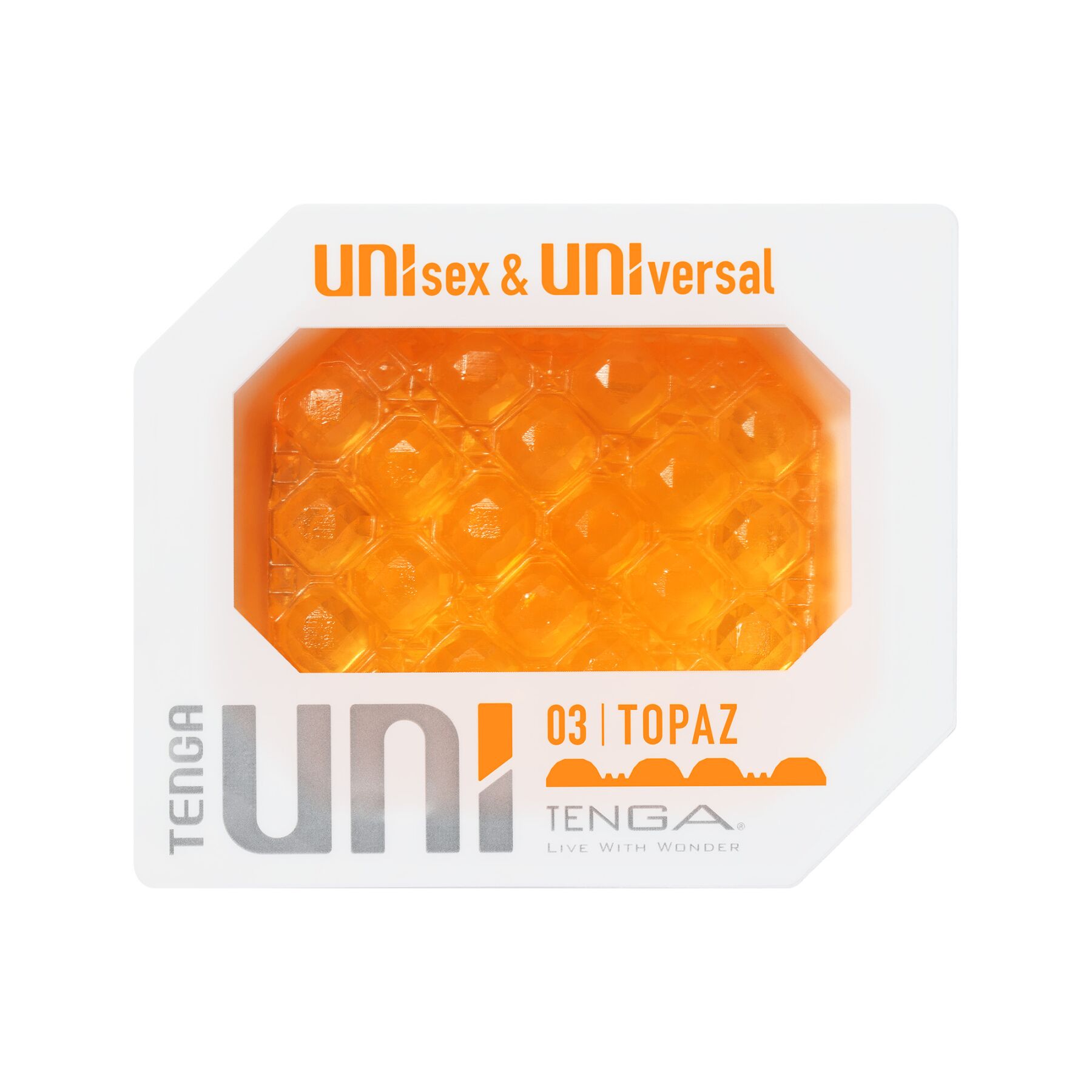 Унісекс-стимулятор Tenga UNI Topaz, помаранчевий, рельєф у вигляді горбків, лубрикант у комплекті