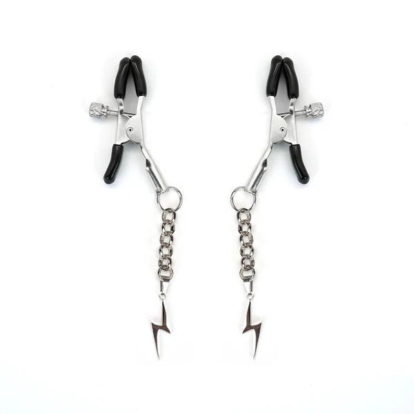 Затискачі для сосків Liebe Seele Lightning Nipple Clamps Silver, підвіска-блискавка